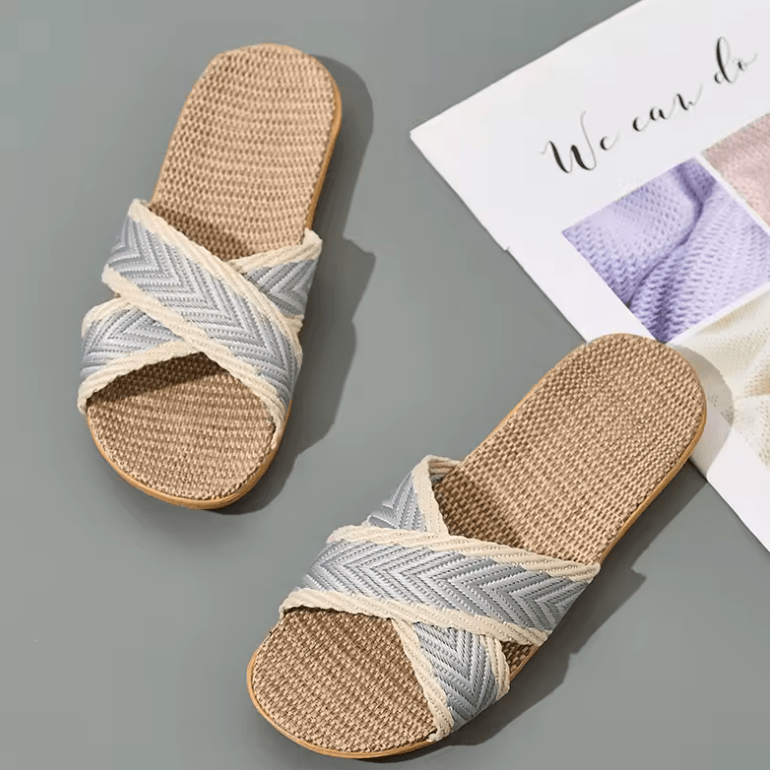 Ladies’ Linen Indoor Slippers – Lightweight & Breathable Summer Home Slides | Comfortable Slip-On Sandals