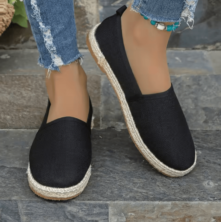 Women’s Canvas Flat Shoes – 2025 Breathable Non-Slip Espadrilles | Summer Solid Color Casual Slip-On Flats