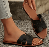 Women’s Solid Color Open-Toe Slippers – 2025 Summer Flat Sandals | Casual, Comfortable & Versatile Slip-Ons