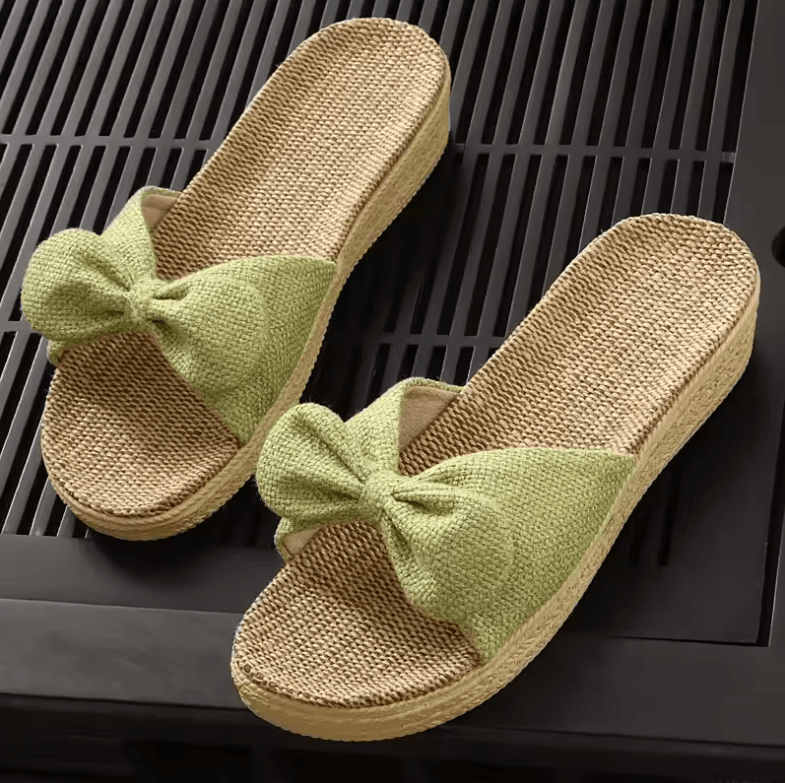 Women’s High Heel Linen Slippers – Indoor Summer Slip-On Shoes | Thick Heel, Comfortable Home Footwear