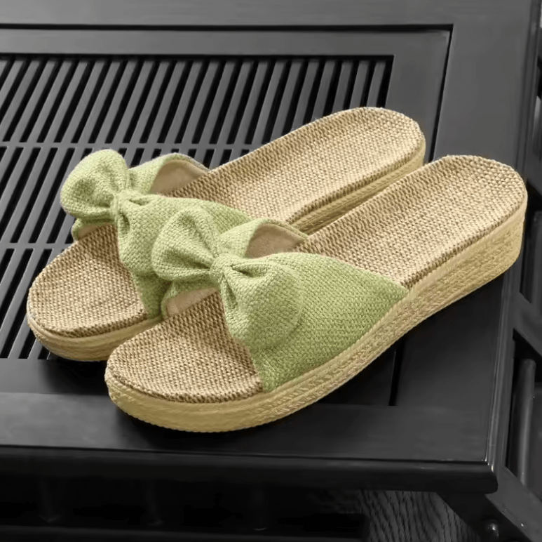 Women’s High Heel Linen Slippers – Indoor Summer Slip-On Shoes | Thick Heel, Comfortable Home Footwear