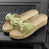 Women’s High Heel Linen Slippers – Indoor Summer Slip-On Shoes | Thick Heel, Comfortable Home Footwear