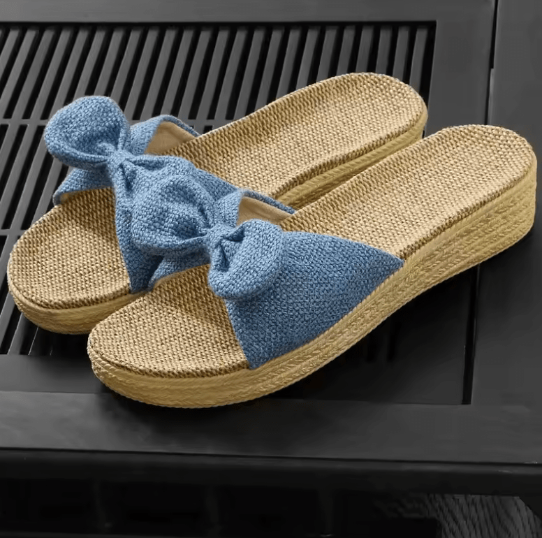 Women’s High Heel Linen Slippers – Indoor Summer Slip-On Shoes | Thick Heel, Comfortable Home Footwear