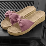Women’s High Heel Linen Slippers – Indoor Summer Slip-On Shoes | Thick Heel, Comfortable Home Footwear