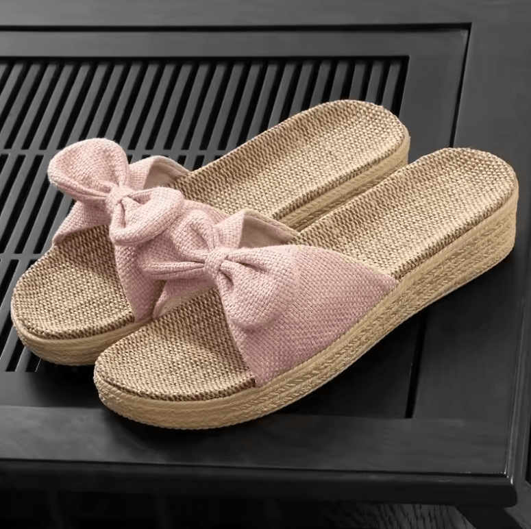 Women’s High Heel Linen Slippers – Indoor Summer Slip-On Shoes | Thick Heel, Comfortable Home Footwear