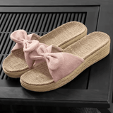 Women’s High Heel Linen Slippers – Indoor Summer Slip-On Shoes | Thick Heel, Comfortable Home Footwear