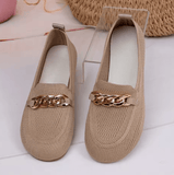 2025 Women’s Casual Knitted Shoes – Round Toe Slip-On Loafers with Metal Chain | Spring & Autumn Comfort Flats