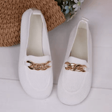 2025 Women’s Casual Knitted Shoes – Round Toe Slip-On Loafers with Metal Chain | Spring & Autumn Comfort Flats