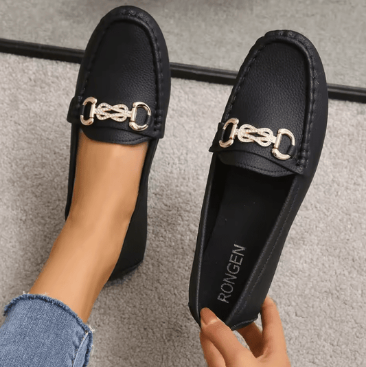 2025 Women’s Flat Slippers – Casual Autumn/Winter Outdoor Shoes with Golden Metal Chain | Comfortable & Stylish Slip-Ons