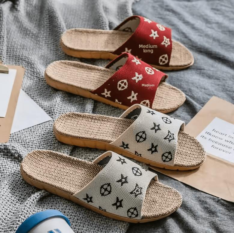 Unisex Linen Slippers – Anti-Slip, Thick Sole, Breathable Indoor House Shoes for All Seasons