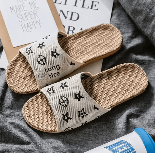 Unisex Linen Slippers – Anti-Slip, Thick Sole, Breathable Indoor House Shoes for All Seasons