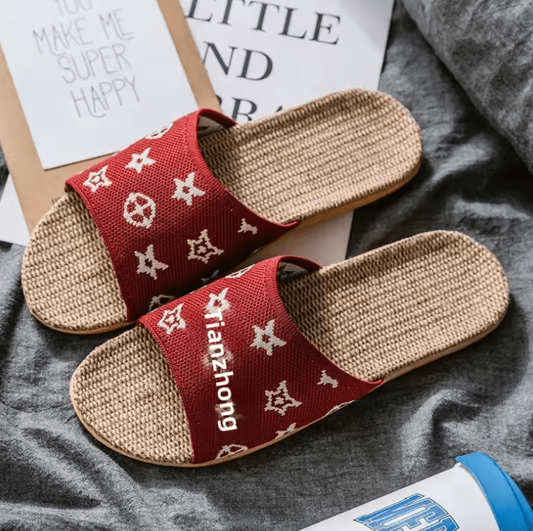 Unisex Linen Slippers – Anti-Slip, Thick Sole, Breathable Indoor House Shoes for All Seasons