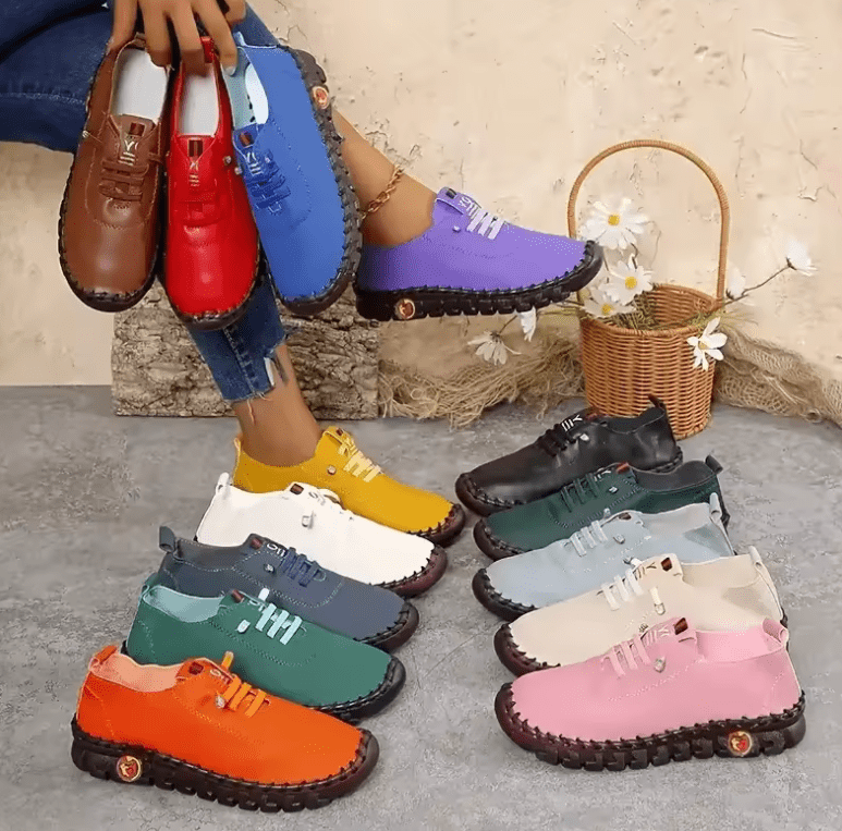 Women’s Comfortable Leather Sneakers – Hand-Sewn Loafers with Thread Detail