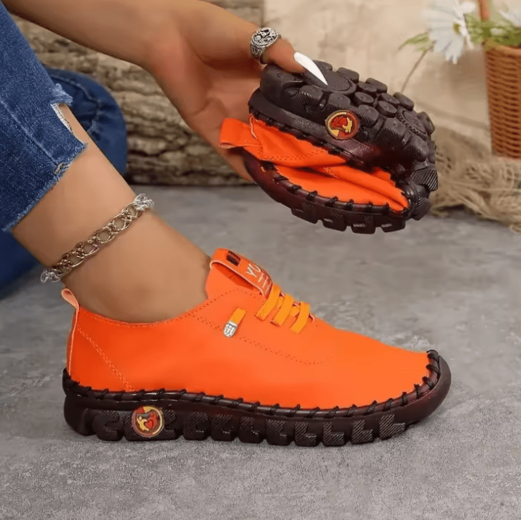 Women’s Comfortable Leather Sneakers – Hand-Sewn Loafers with Thread Detail