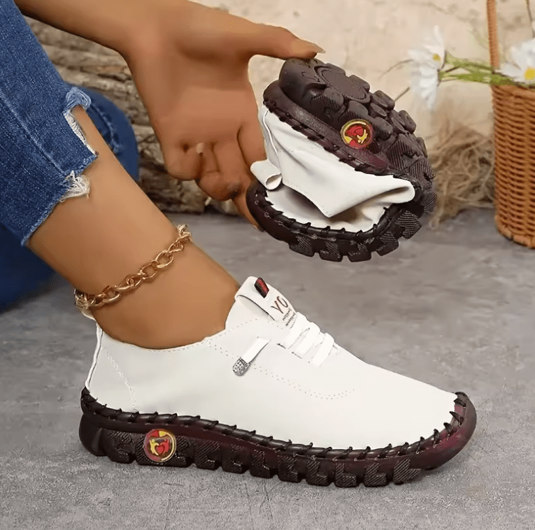 Women’s Comfortable Leather Sneakers – Hand-Sewn Loafers with Thread Detail