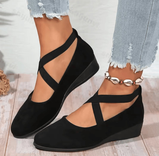 Women’s Retro Mary Jane Wedge Sneakers – Non-Slip Ballet Shoes with Elastic Strap