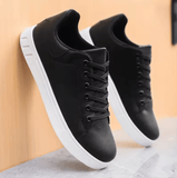 Men’s Classic Leather Sneakers – Thick Sole, Casual Lace-Up, Anti-Slip Vulcanized Walking Shoes