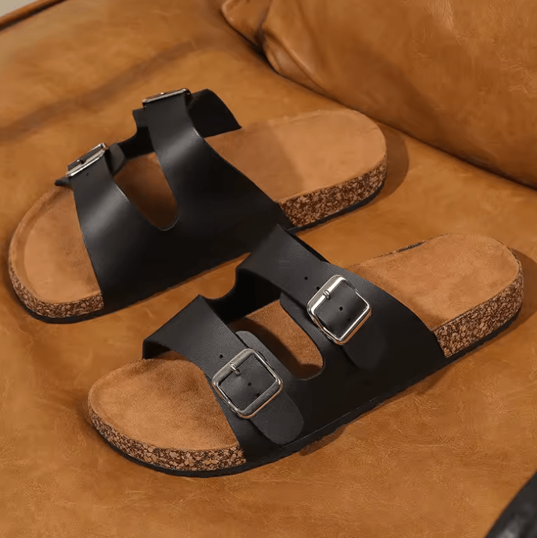 Men’s Retro Open Toe Slippers – Breathable & Comfortable Walking Sandals with Buckle Strap | Non-Slip Durable PVC Sole | Casual Summer Footwear