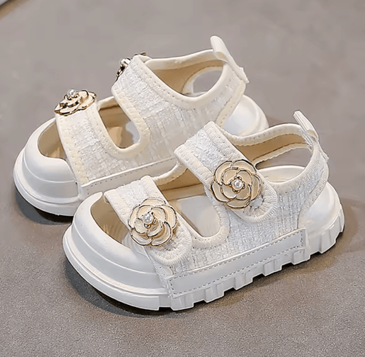 Girls’ Summer Sandals – Luxury Pearl Flower Beach Shoes | Soft Sole Ergonomic Sandals for Kids