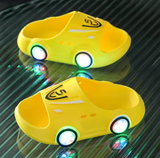 Kids’ LED Cartoon Car Slippers – Non-Slip Light-Up Indoor & Beach Shoes | Soft Sole Sandals for Boys & Girls