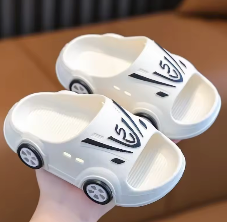 Kids’ LED Cartoon Car Slippers – Non-Slip Light-Up Indoor & Beach Shoes | Soft Sole Sandals for Boys & Girls