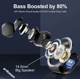 Bluetooth 5.3 True Wireless Earbuds – Bass Stereo Sound, 60H Playback, LED Display Charging Case, ENC Mic