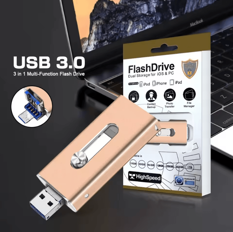 USB Flash Drive PhotoStick – High-Speed External Storage for iPhone, Android & PC – Backup Photos, Videos & Files