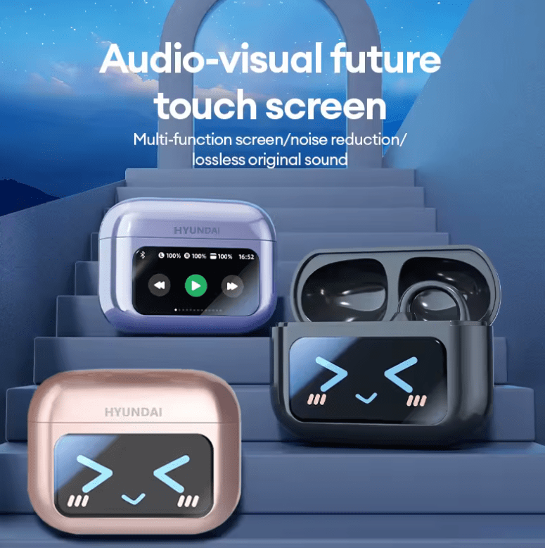 HYUNDAI M100 Bluetooth 5.4 Earbuds – LED Display, AI Noise Reduction, HiFi Sound, Anti-Loss Open Ear Hook Headphones