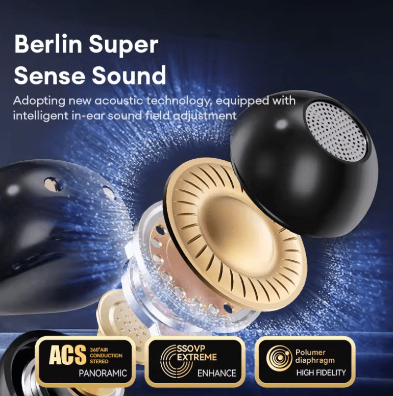 HYUNDAI M100 Bluetooth 5.4 Earbuds – LED Display, AI Noise Reduction, HiFi Sound, Anti-Loss Open Ear Hook Headphones