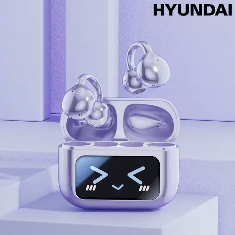 HYUNDAI M100 Bluetooth 5.4 Earbuds – LED Display, AI Noise Reduction, HiFi Sound, Anti-Loss Open Ear Hook Headphones