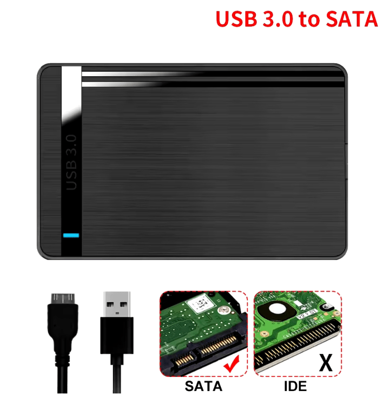 2.5” SATA to USB 3.0 HDD/SSD Enclosure – External Hard Drive Case, 5Gbps Transfer Speed, Supports Up to 3TB for PC & Laptop
