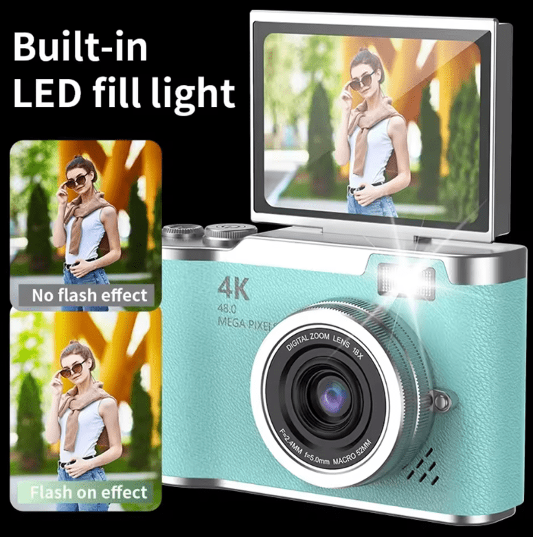 4K 48MP Digital Camera with 8X Zoom – Compact Vlogging & Photography Camera with 180° Flip Screen for Students & Beginners
