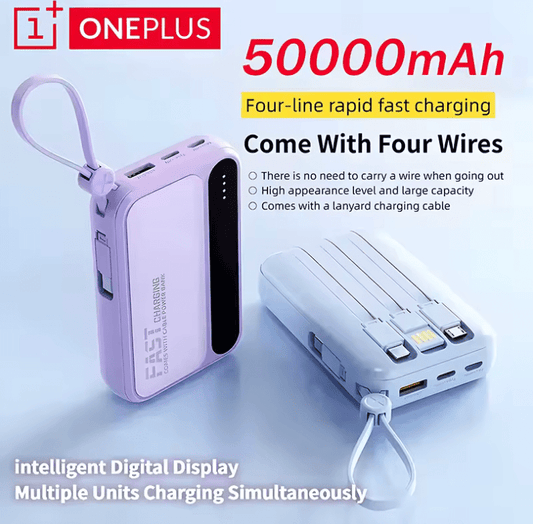 OnePlus 50000mAh 4-in-1 Power Bank – Built-in Cables, Digital Display, Fast Charging Portable Battery for Samsung & More