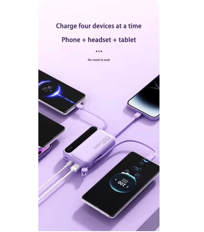 OnePlus 50000mAh 4-in-1 Power Bank – Built-in Cables, Digital Display, Fast Charging Portable Battery for Samsung & More