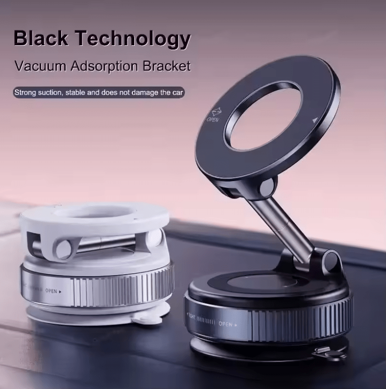 Magnetic Car Phone Holder – 360° Rotating Foldable Mount with Strong Vacuum Suction for iPhone 12–16, Driving, Gym & Home Use