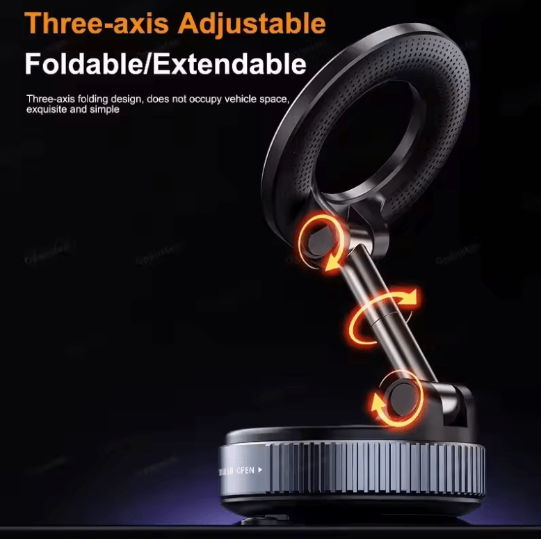 Magnetic Car Phone Holder – 360° Rotating Foldable Mount with Strong Vacuum Suction for iPhone 12–16, Driving, Gym & Home Use