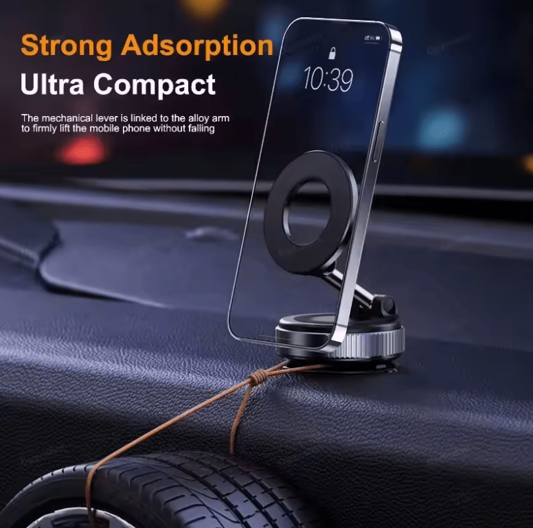 Magnetic Car Phone Holder – 360° Rotating Foldable Mount with Strong Vacuum Suction for iPhone 12–16, Driving, Gym & Home Use