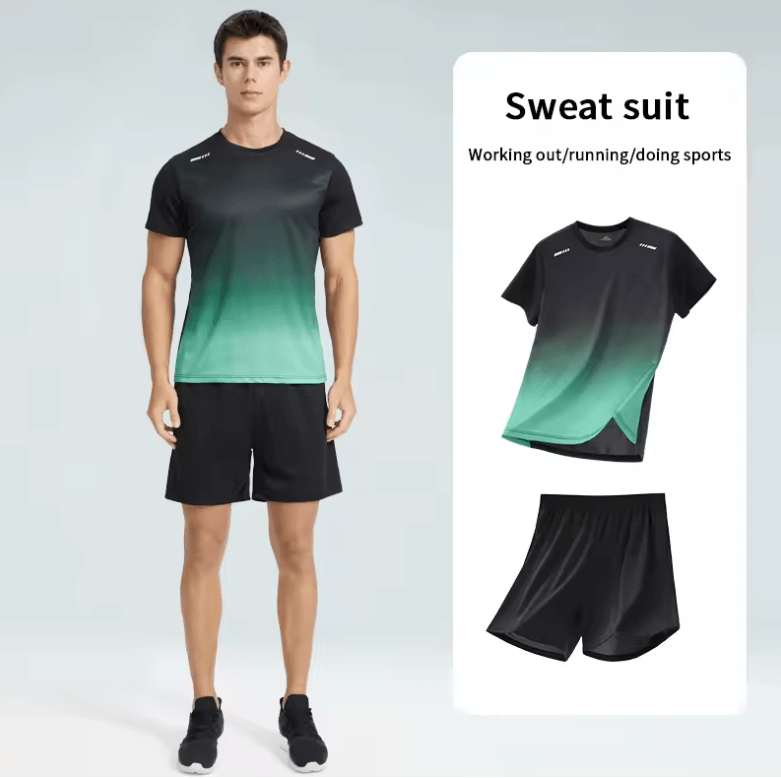 Men’s Gradient Sports Set – Summer T-Shirt & Shorts for Teens