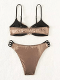 2025 Sexy Gold PU Leather Bikini – U Wire Cut-Out Swimsuit