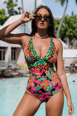 2025 Leopard Floral Cut-Out Swimsuit – Elegant Vintage Style