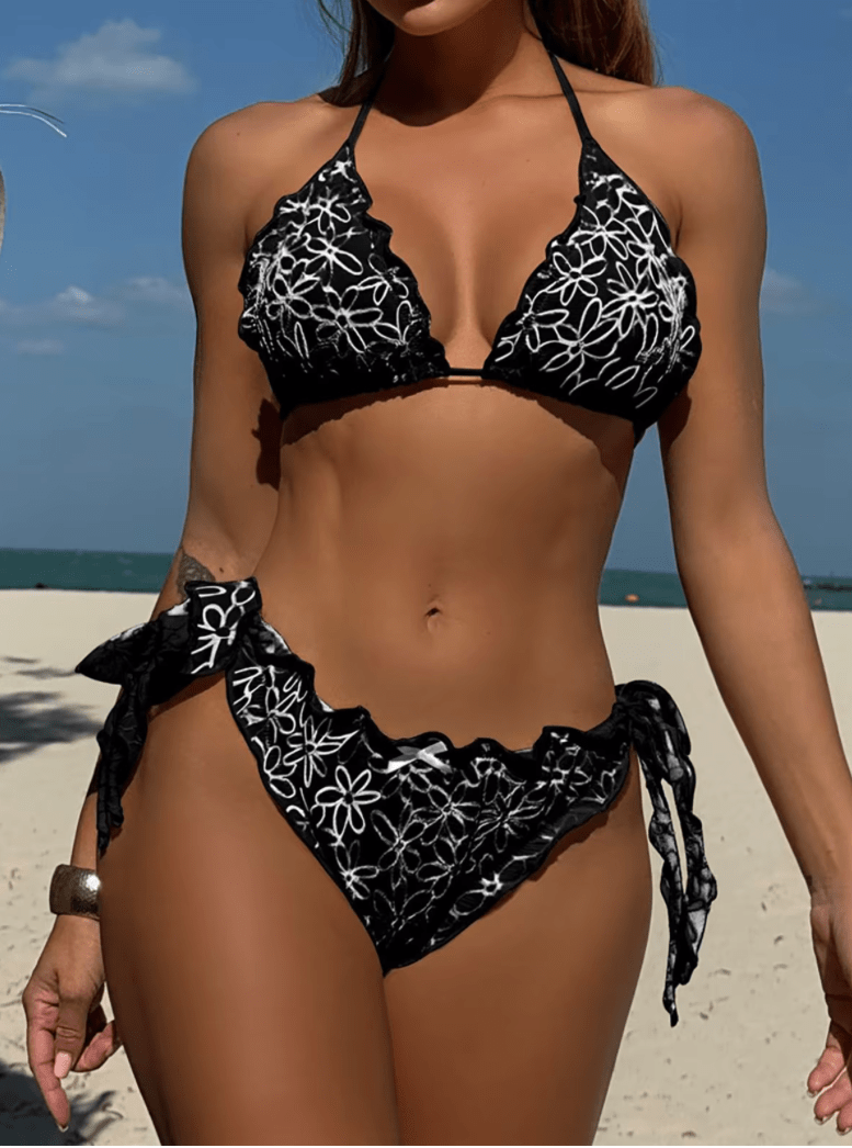 Printed Ruffle Halter Bikini – Padded 2-Piece Swimsuit 2025