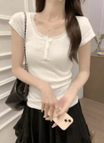 Women’s French Lace U-Neck Slim Fit T-Shirt – Short Sleeve, Summer Style, Elegant & Sexy Crop Top