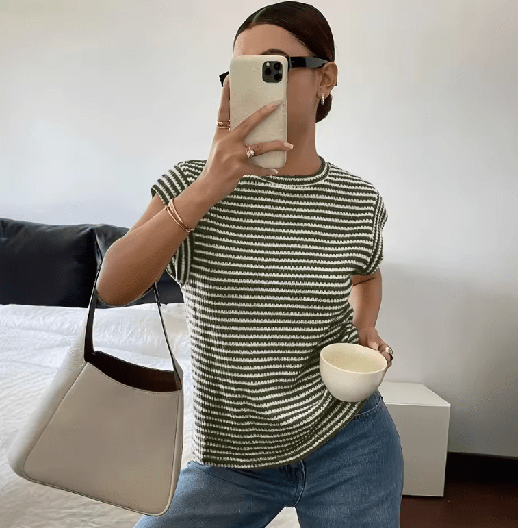 2025 Striped Short Sleeve T-Shirt for Women – Crew Neck, Cap Sleeves, Lightweight Summer Essential