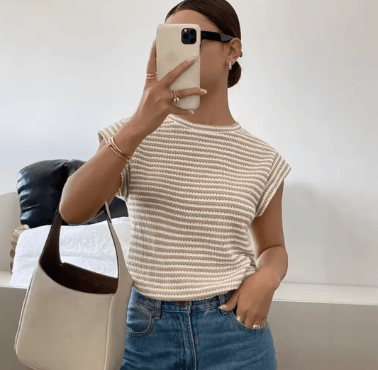 2025 Striped Short Sleeve T-Shirt for Women – Crew Neck, Cap Sleeves, Lightweight Summer Essential