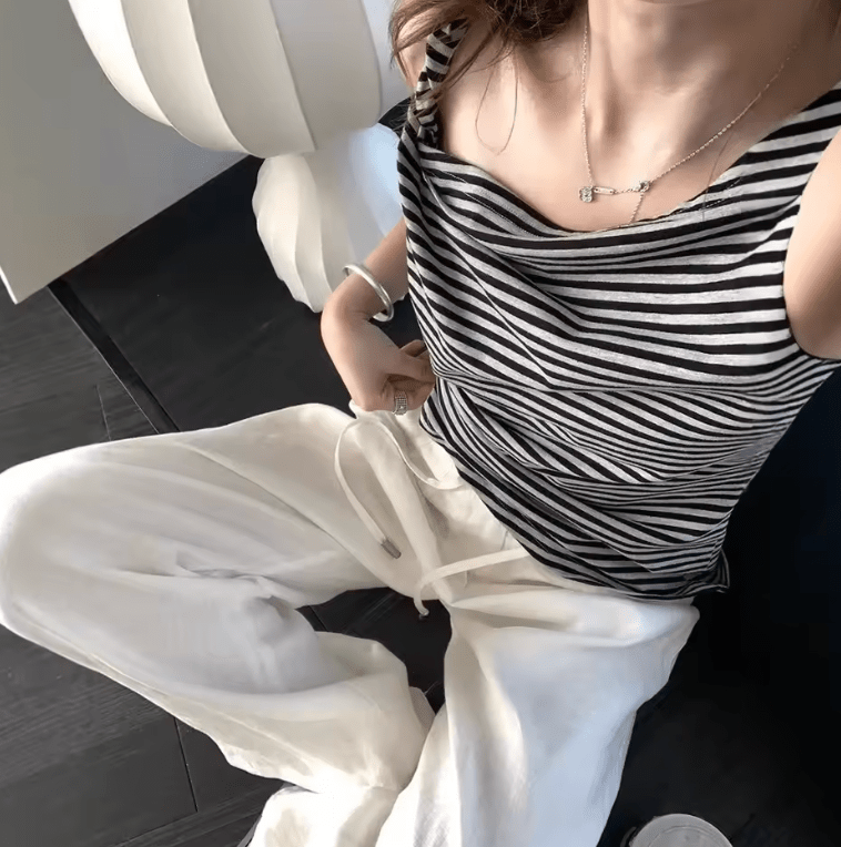 Elegant One-Shoulder Pleated T-Shirt for Women – Slim Fit, Cotton, Summer Short Sleeve Top