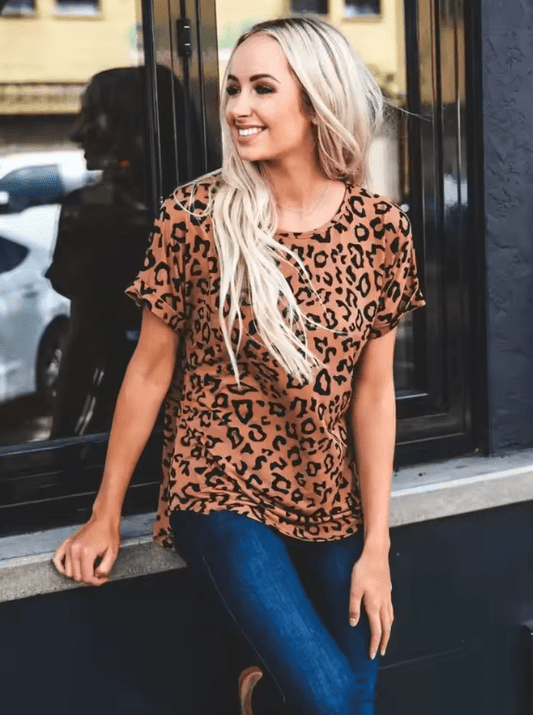 Women’s Leopard Print T-Shirt – Summer Loose Fit Crew Neck Streetwear