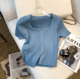Women’s Slim Fit Cotton T-Shirt – Mid Sleeve Split Crop Top