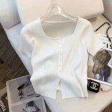 Women’s Slim Fit Cotton T-Shirt – Mid Sleeve Split Crop Top