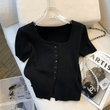Women’s Slim Fit Cotton T-Shirt – Mid Sleeve Split Crop Top