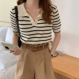 Women’s Slim Fit Polo Neck T-Shirt – Ice Silk Knit, Short Sleeve, Summer Fashion Top